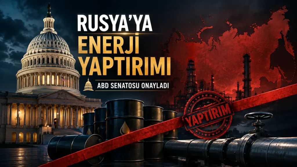 ABD Senatosu’nda görüşülen Rusya enerji yaptırımlarını simgeleyen petrol ve doğal gaz temalı dramatik görsel