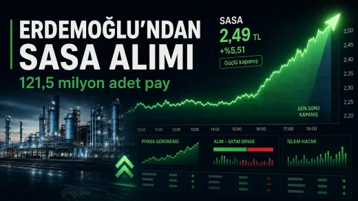 Erdemoğlu Holding’in SASA hisselerinde 121,5 milyon adet pay alımını ve hissedeki güçlü kapanışı gösteren görsel