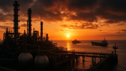 Saudi Aramco’nun yükselen petrol fiyatlarıyla artan ilk yarı kârını simgeleyen rafineri ve petrol tankerleri