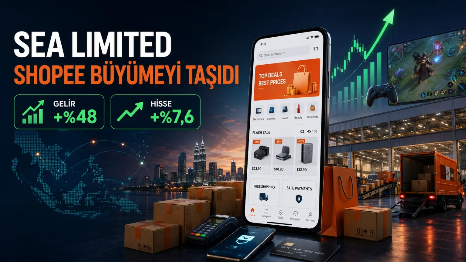 Sea Limited gelirinin Shopee’deki büyümeyle yüzde 48 artması ve hissenin yüzde 7,6 yükselmesi