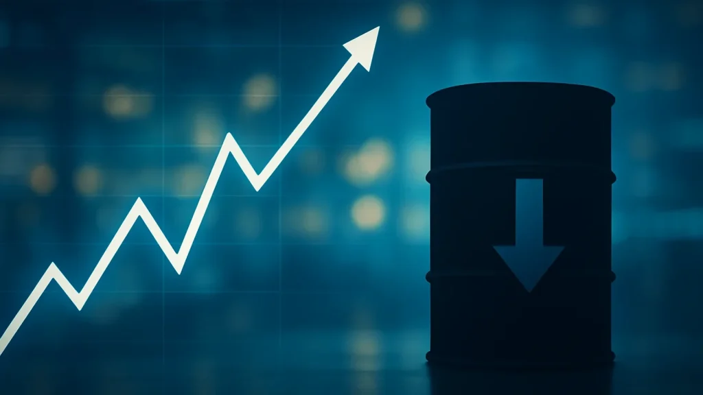 Wall Street endekslerinde rekor yükselişi ve düşen petrol fiyatlarını temsil eden finans illüstrasyonu