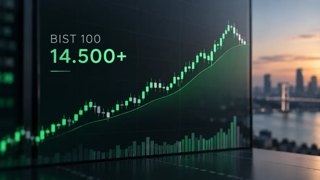 BIST 100 endeksinin 9 Eylül 2026 günü 14.500 puanın üzerinde kapanışını gösteren finans görseli