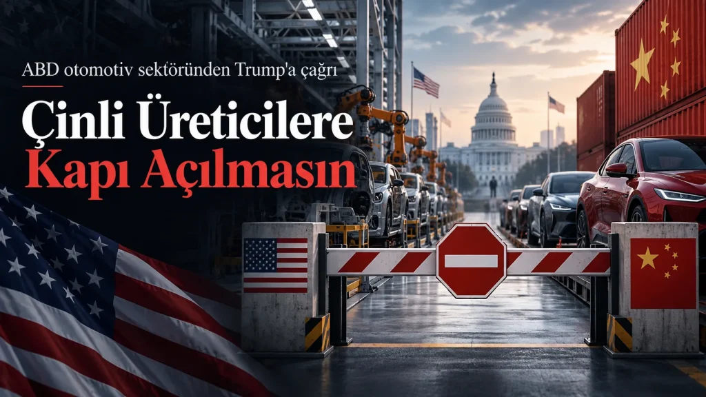 ABD otomotiv sektörü ile Çinli otomobil üreticileri arasındaki pazar ve üretim rekabetini temsil eden görsel