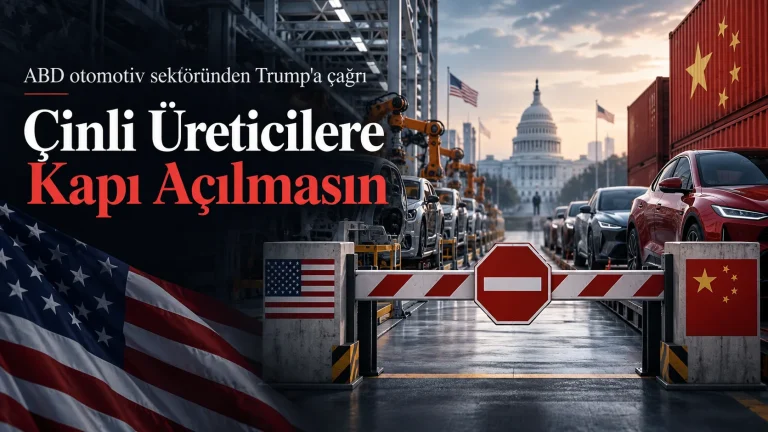 ABD otomotiv sektörü ile Çinli otomobil üreticileri arasındaki pazar ve üretim rekabetini temsil eden görsel