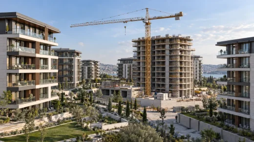 Yapımı süren modern konut projesi ve kule vinç