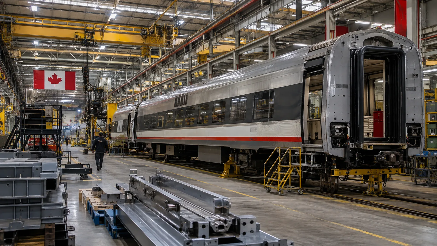 Kanada’da modern yolcu treni vagonlarının üretildiği geniş bir fabrika hattı