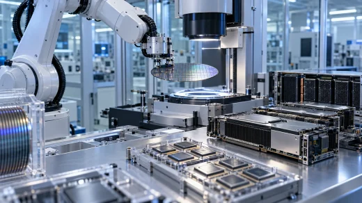 Modern bir yarı iletken tesisinde yapay zekâ sunucuları için hazırlanan çip plakaları