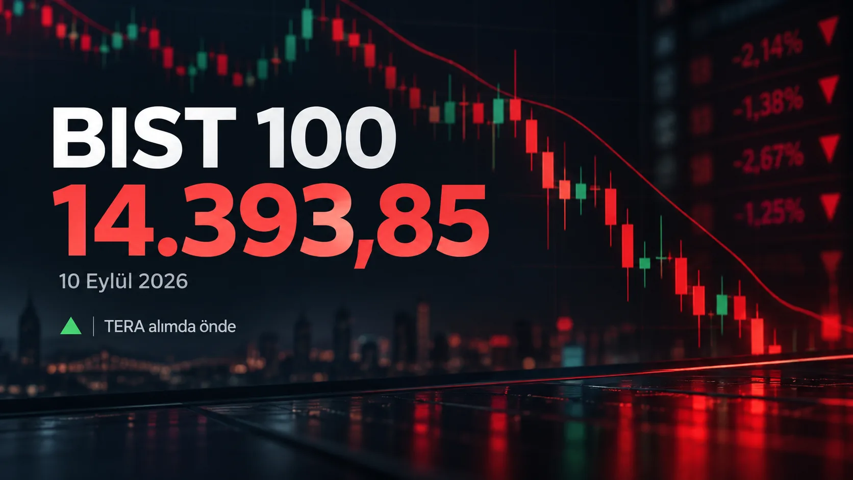BIST 100 endeksinin 10 Eylül 2026 günü düşüşle kapanışını anlatan sade finans görseli.
