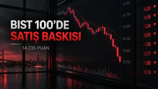 BIST 100 endeksinin 14 Eylül 2026 günü yüzde 1,60 düşüşle 14.235,83 puandan kapanışını anlatan finans görseli