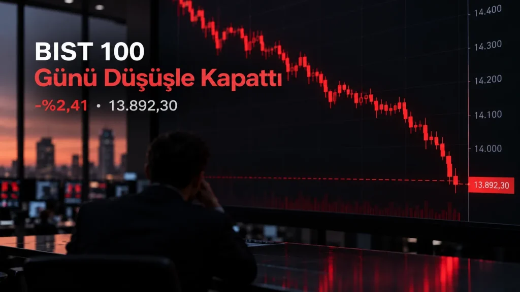 BIST 100, 15 Eylül 2026 seansını yüzde 2,41 düşüşle 13.892,30 puandan ve günün en düşük seviyesinden tamamladı.