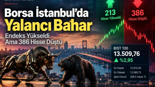 BIST 100 endeksinin 17 Eylül 2026 tarihinde yüzde 2,95 yükselmesine rağmen 386 hissenin değer kaybettiğini anlatan fi…
