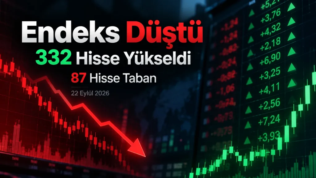 22 Eylül 2026’da BIST 100 endeks düşerken, Borsa İstanbul’da yükselen hisse sayısı düşenleri geride bıraktı.