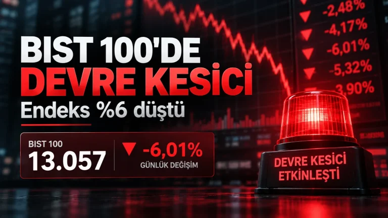 BIST 100 endeksinin yüzde 6,01 düşerek 13.057 puana gerilemesi ve Borsa İstanbul’da devre kesicinin çalışması.