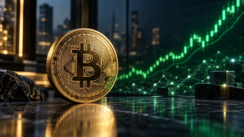 Bitcoin ve yükselen kripto para piyasasını gösteren finans görseli