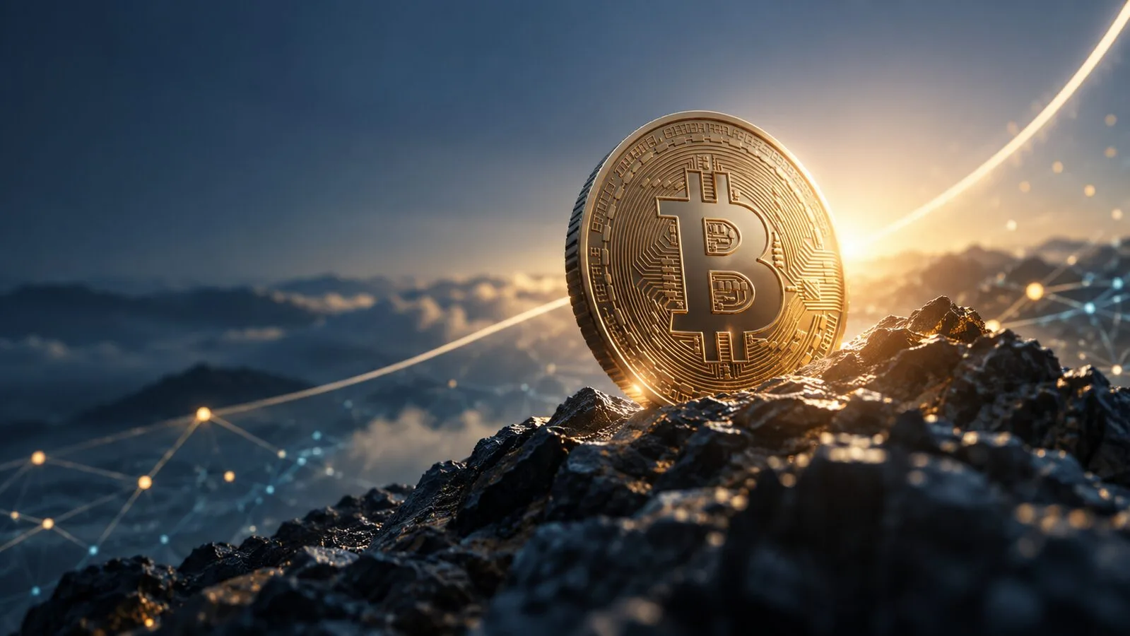 Bitcoin'in 85 bin dolara yükselişini temsil eden dijital para görseli