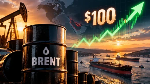 Brent petrol fiyatının 100 doların üzerine yükselişini gösteren görsel