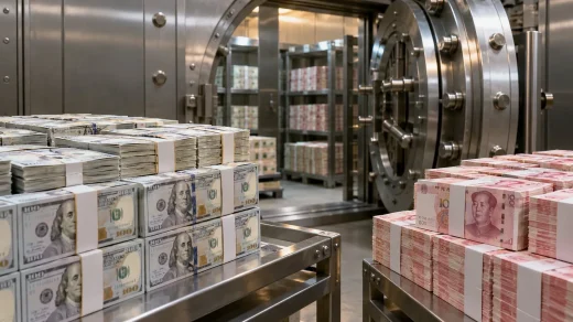 Dolar ve yuan banknotlarının bulunduğu güvenli bir rezerv kasası