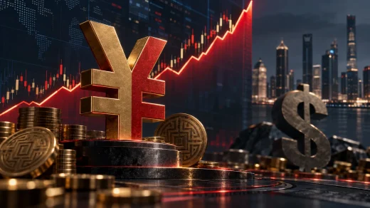 Çin yuanı ve dolar arasındaki kur hareketini simgeleyen finans piyasası görseli