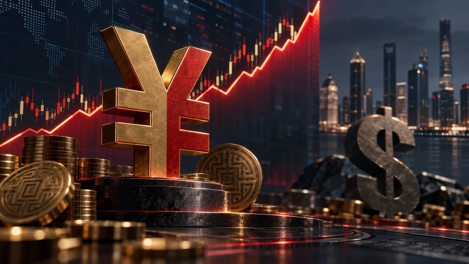 Çin yuanı ve dolar arasındaki kur hareketini simgeleyen finans piyasası görseli