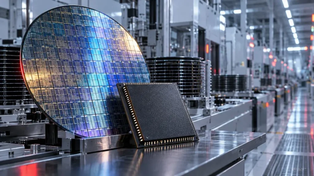Yarı iletken fabrikasında DRAM çipi ve silikon wafer