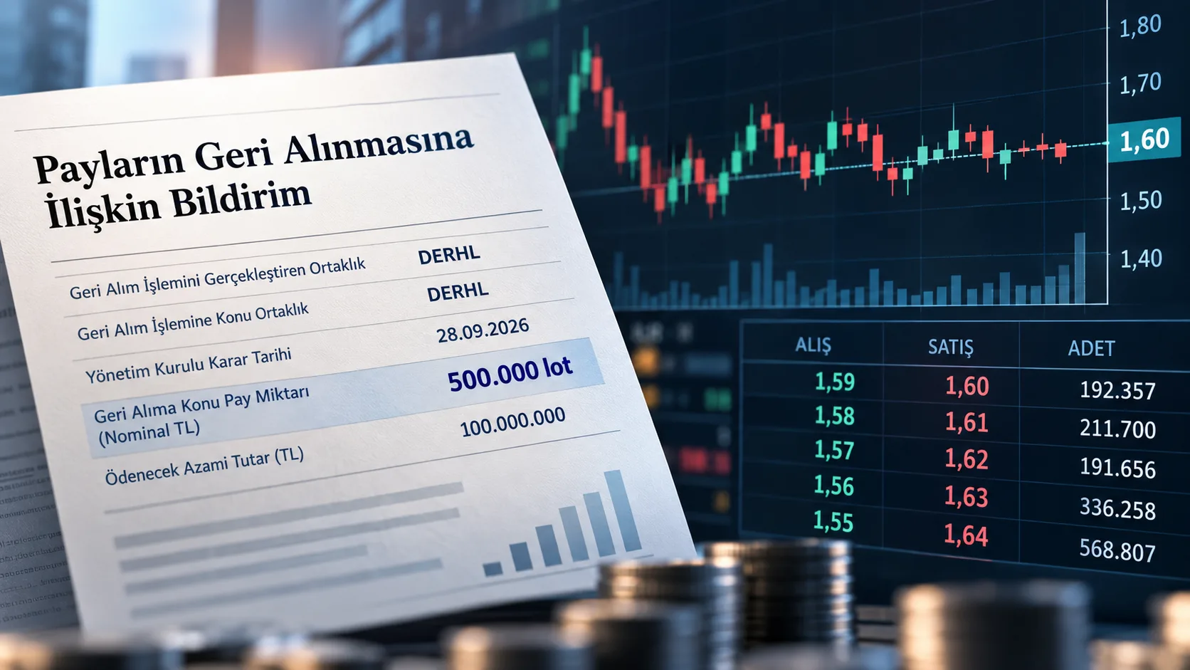 DERHL 500 bin lot geri alım yaparken hisse 1,60 TL’den kapandı.