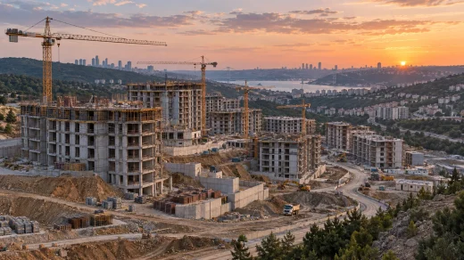 İstanbul Hasdal bölgesinde büyük ölçekli konut projesi için hazırlanan şantiye alanı