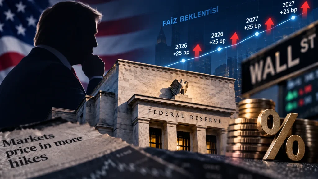 Fed için yarın ilk faiz artışı beklenirken piyasalar Temmuz 2027’ye kadar yaklaşık dört artış ihtimalini fiyatlıyor.