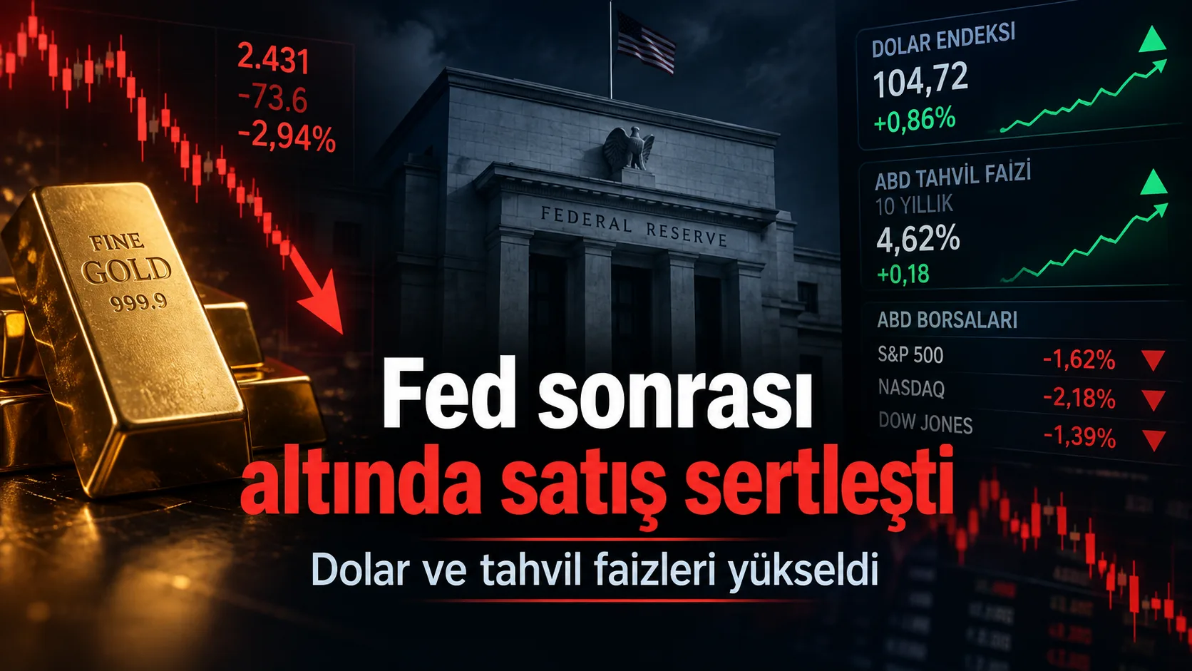Fed sonrası ons altında satış, dolar ve ABD tahvil faizlerinde yükseliş.