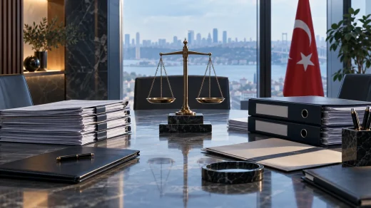 Rekabet soruşturmasını simgeleyen terazi ve kurumsal dosyalar