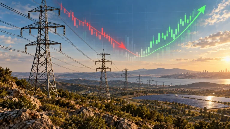 Enerji nakil hatları ve kırmızıdan yeşile dönen borsa grafiği