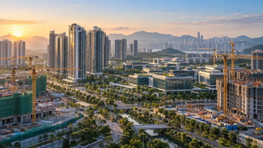 Hong Kong’da yükselen konut kuleleri, teknoloji kampüsü ve inşaat vinçleri