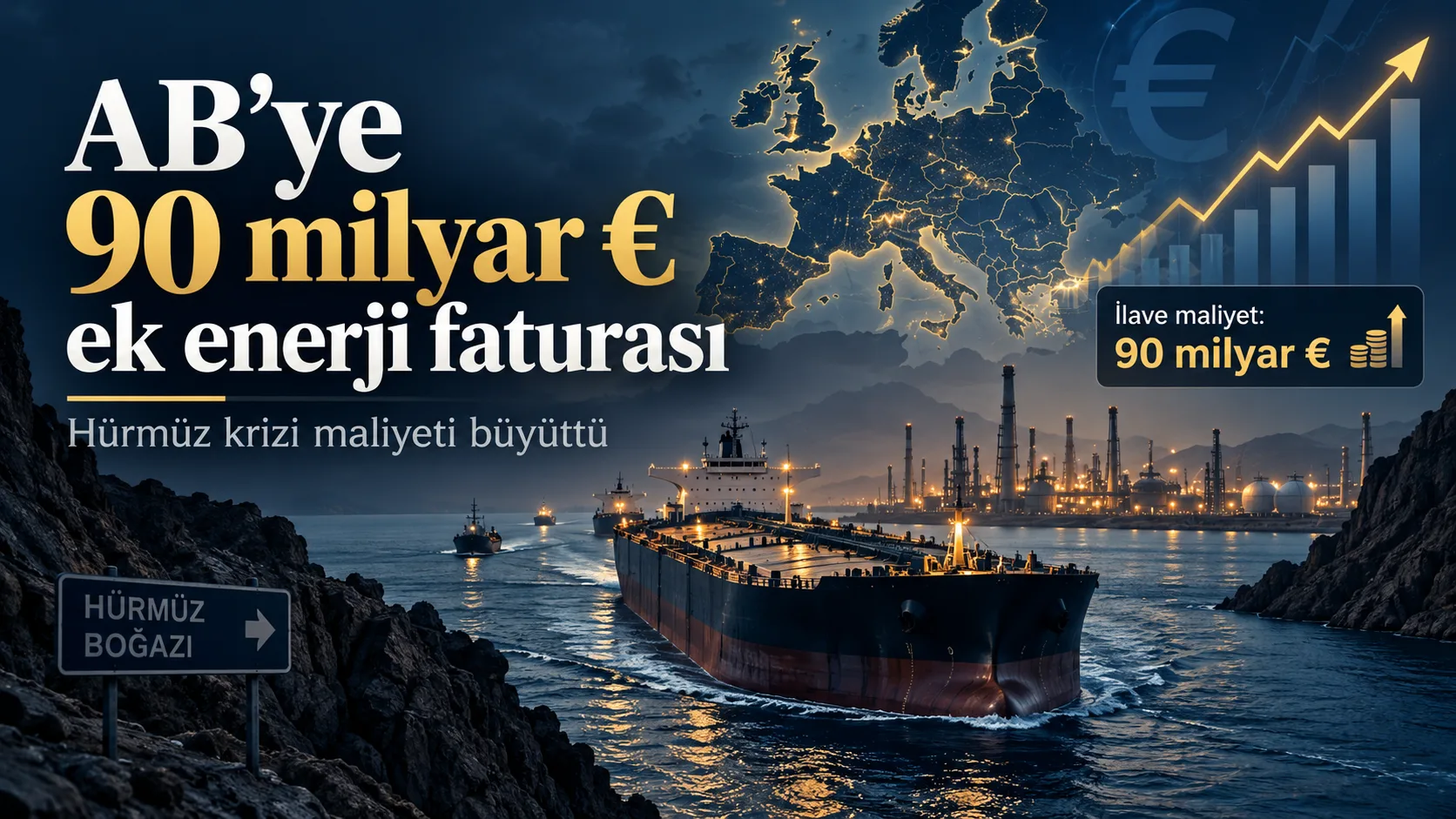 Hürmüz krizinin Avrupa Birliği’ne 90 milyar euro ek fosil yakıt maliyeti yaratmasını anlatan enerji ve petrol sevkiya…