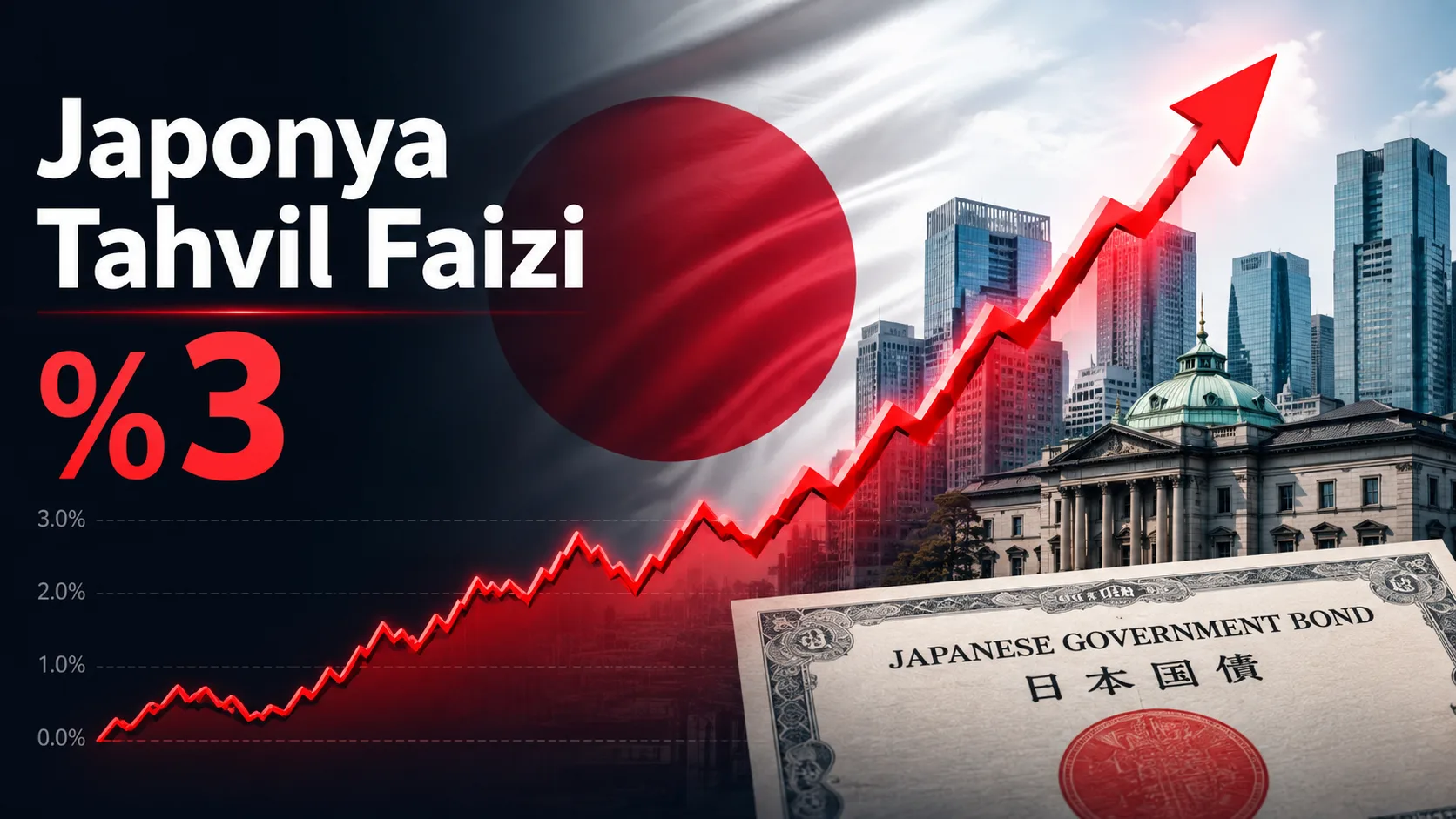 Japonya’nın 10 yıllık tahvil faizinin yüzde 3 seviyesine yükselişini anlatan öne çıkan görsel.