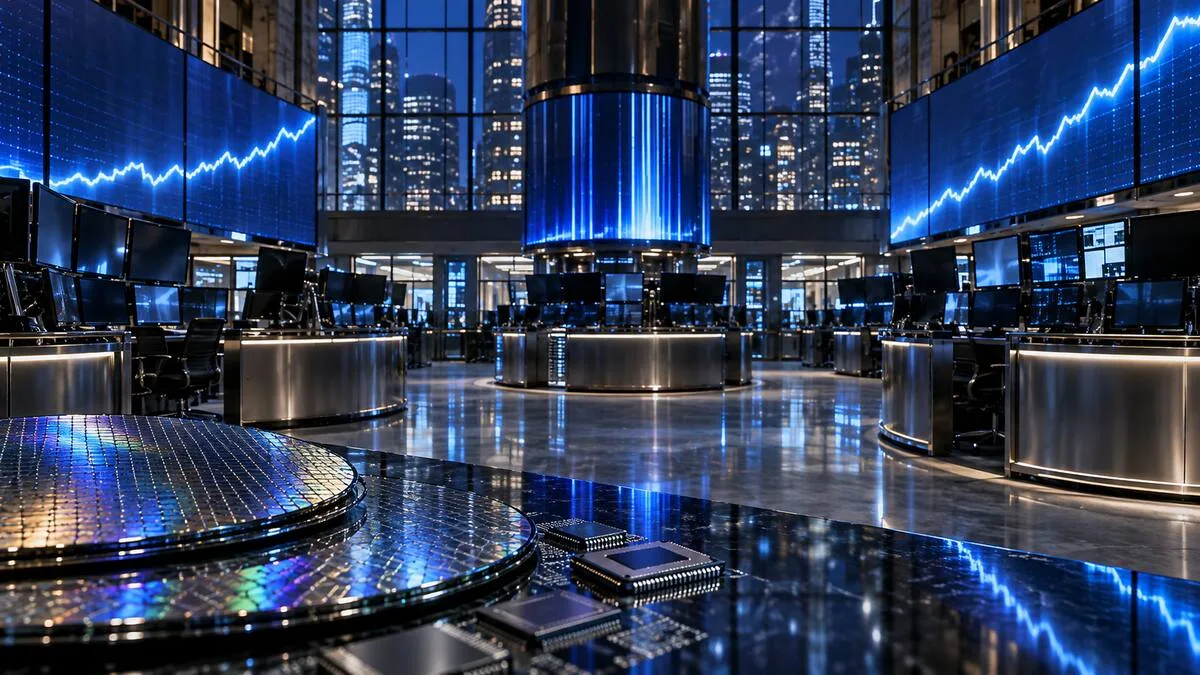 Elektronik işlem salonunda çipler ve yükselen piyasa çizgisi