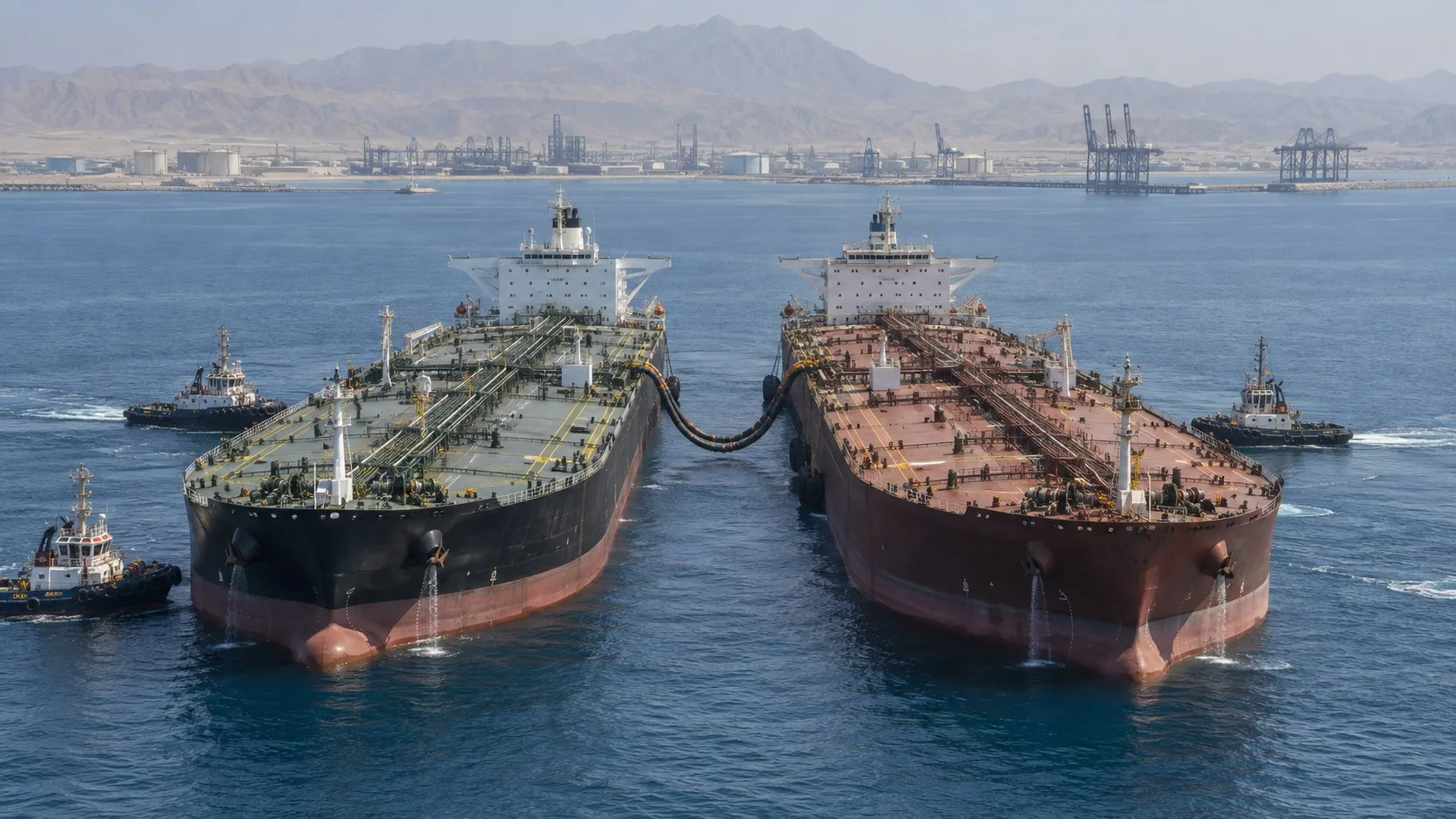 Sohar limanı açıklarında yan yana duran iki petrol tankeri