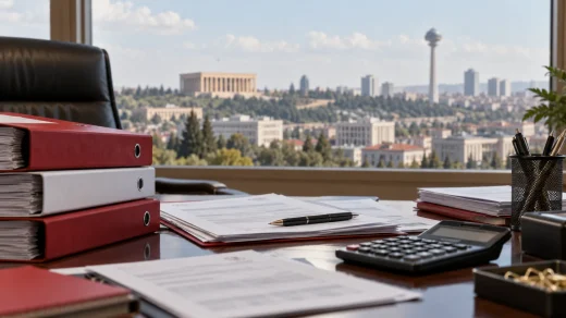 Ankara'da mali belgeler ve hesap makinesi bulunan kamu bütçesi çalışma masası