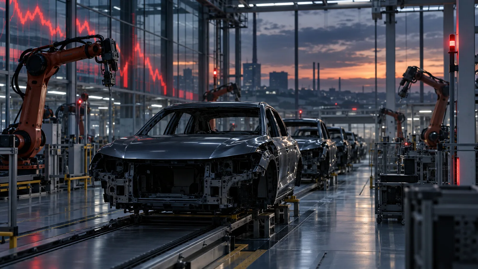 Kâr beklentisindeki düşüşü simgeleyen otomotiv fabrikası ve üretim hattı