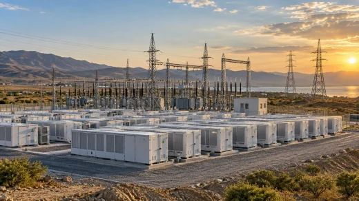 Şebeke bağlantılı büyük ölçekli batarya depolama tesisi ve elektrik iletim altyapısı