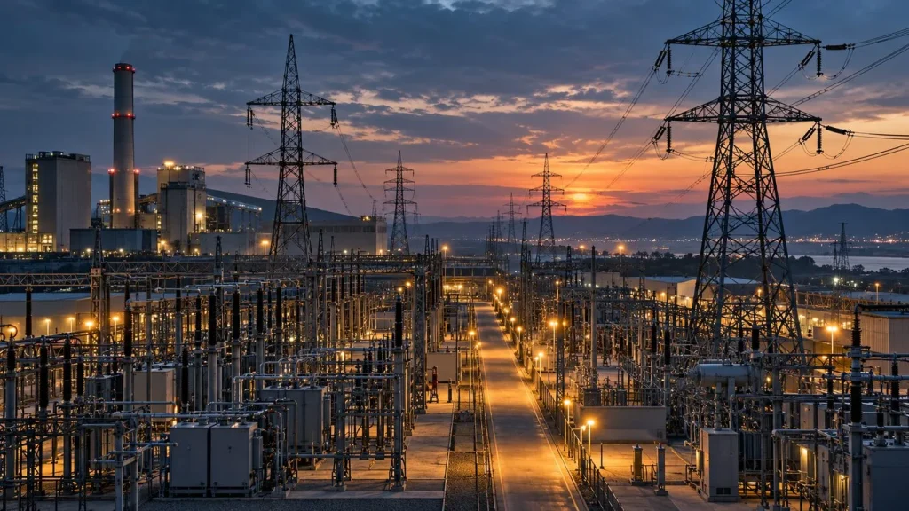 Elektrik üretim tesisi ve yüksek gerilim şebekesi