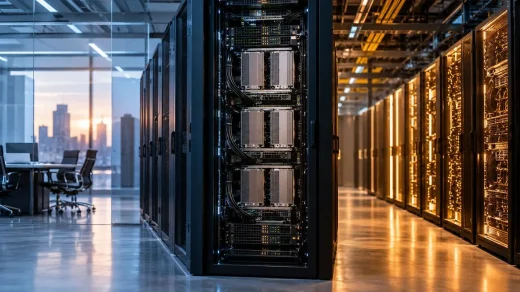 Veri merkezinde yapay zekâ çipleri ve kurumsal finansmanı temsil eden sunucu sistemleri