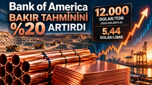 Bank of America, uzun vadeli bakır fiyat tahminini yüzde 20 artırarak ton başına 12 bin dolara yükseltti.