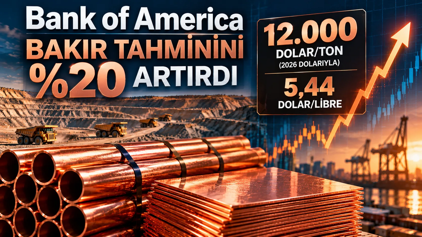 Bank of America, uzun vadeli bakır fiyat tahminini yüzde 20 artırarak ton başına 12 bin dolara yükseltti.