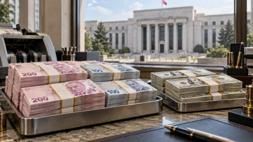 Banka tezgâhında Türk lirası ve dolar banknotları