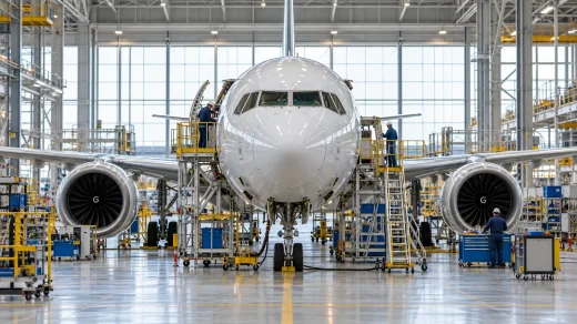 Hangarda montaj aşamasındaki yolcu uçağı