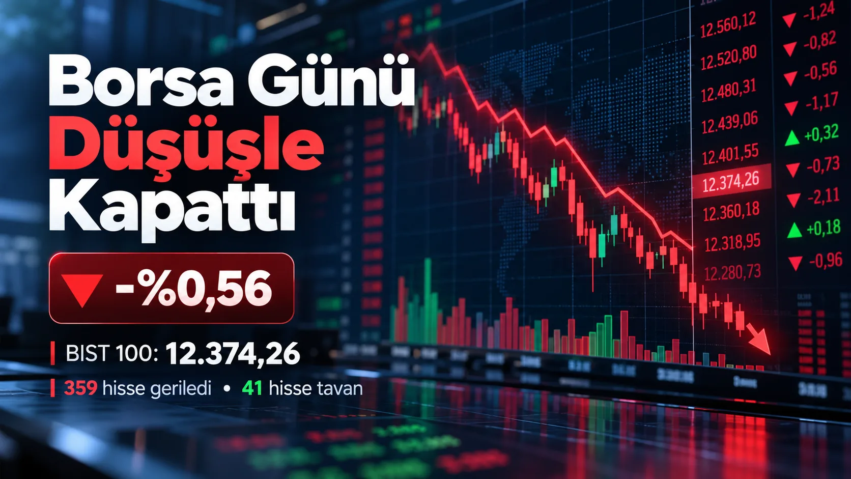 BIST 100 endeksi 6 Ekim 2026 Salı gününü yüzde 0,56 düşüşle 12.374,26 puandan tamamladı.