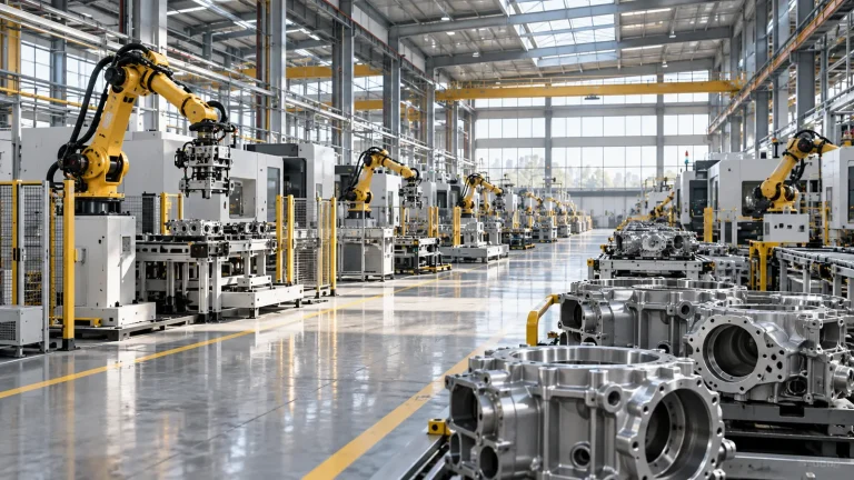 Robotik makinelerle donatılmış modern üretim hattı