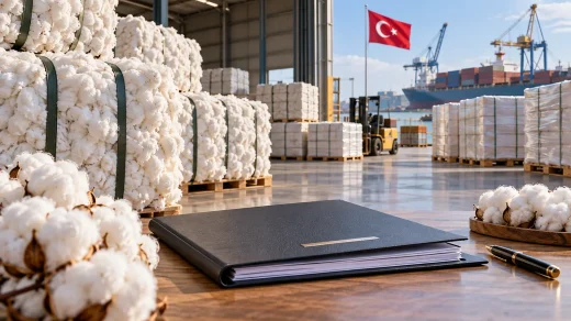 Limandaki depoda istiflenmiş pamuk balyaları
