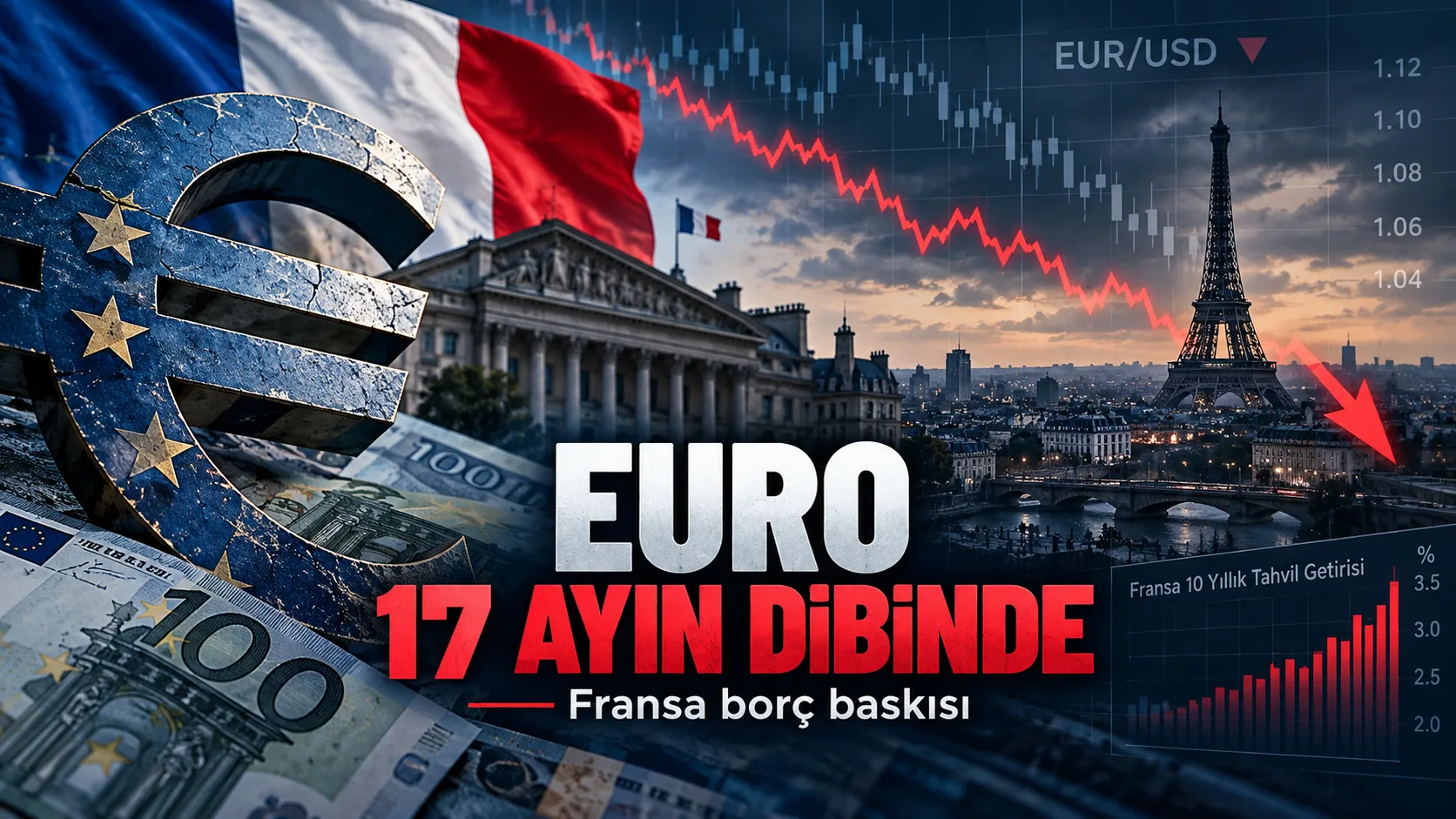 Euro dolar paritesinin Fransa borç endişeleriyle 17 ayın en düşük seviyesine gerilemesi.