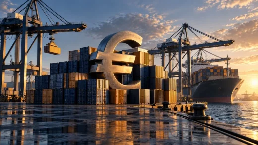 Limanda konteynerler ve euro simgesi