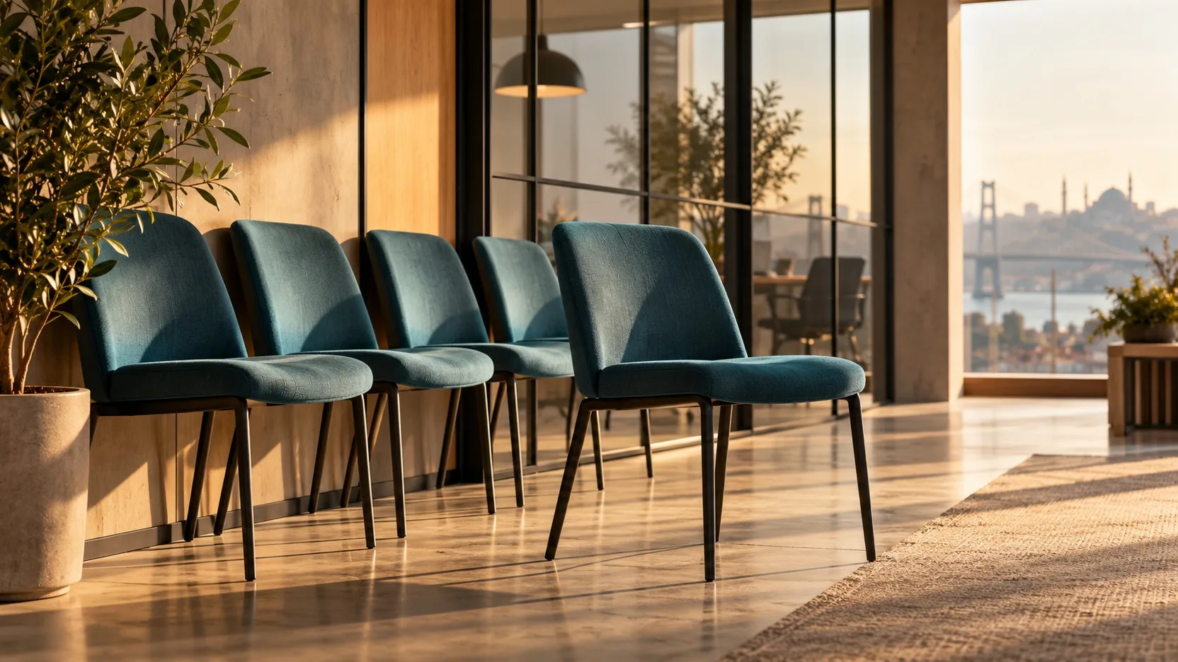 İş görüşmesi alanında boş bekleme koltukları